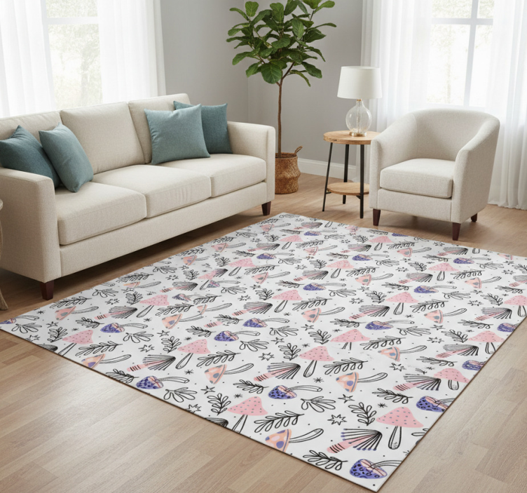 Dywan winylowy w kwiaty i rośliny klasyczne grzyby i kwiaty - TenStickers