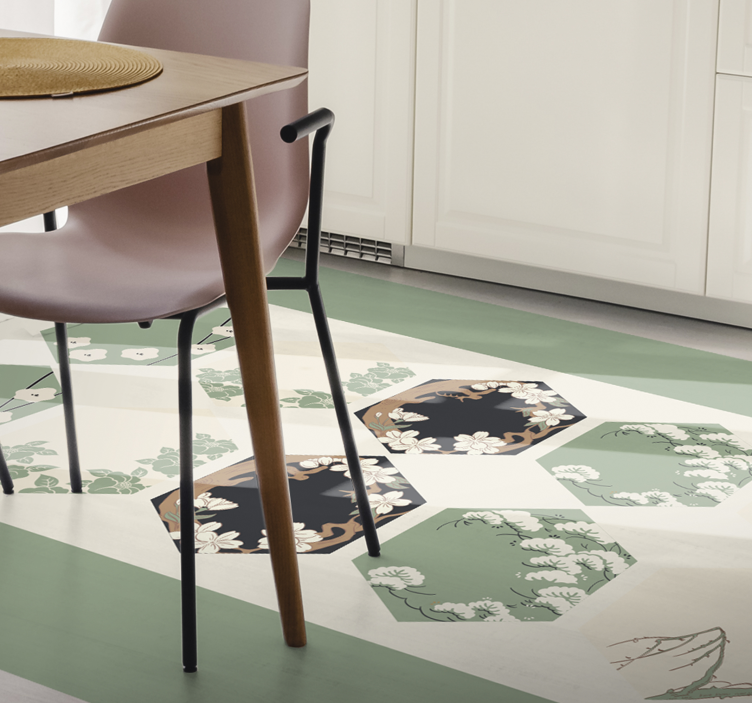 Dywan winylowy w kwiaty i rośliny kwiatowe sześciokąty - TenStickers