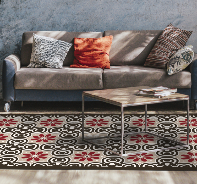 Dywan winylowy imitacja płytek kwiatowe wzory okrągłe - TenStickers