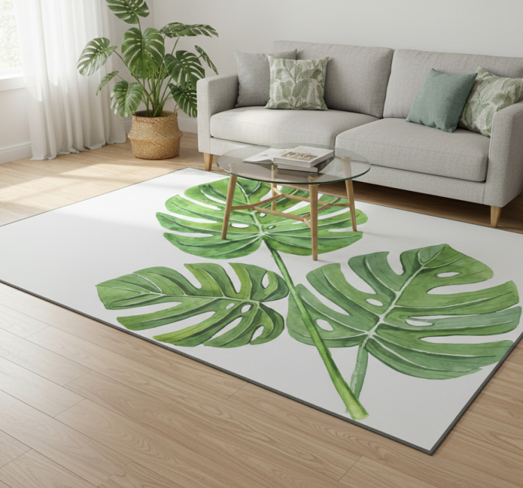 Dywan winylowy w kwiaty i rośliny liście monstera akwarela - TenStickers