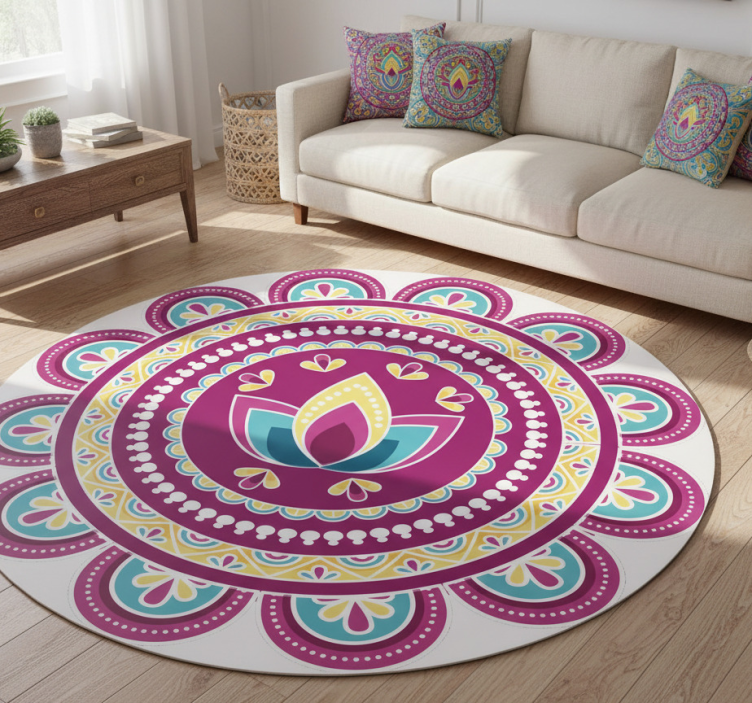 Dywan winylowy w kwiaty i rośliny mandala lotosowa - TenStickers