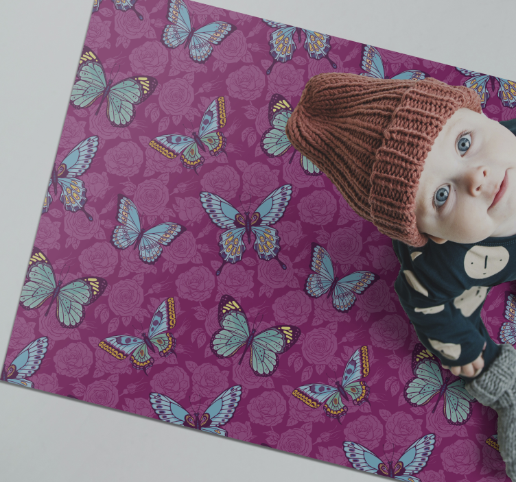 Dywan winylowy w kwiaty i rośliny motyw kwiatowy motyla - TenStickers