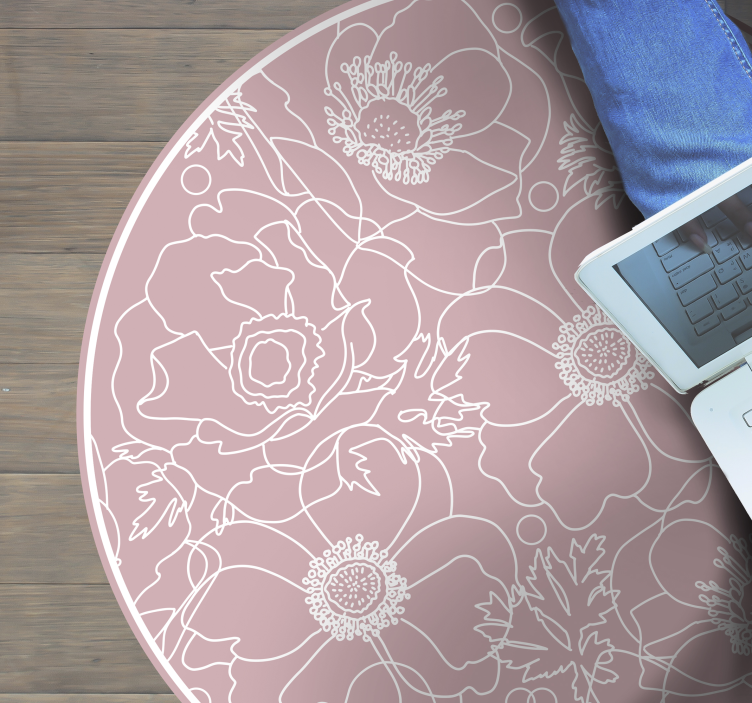 Dywan winylowy w kwiaty i rośliny motyw kwiatowy zarys - TenStickers