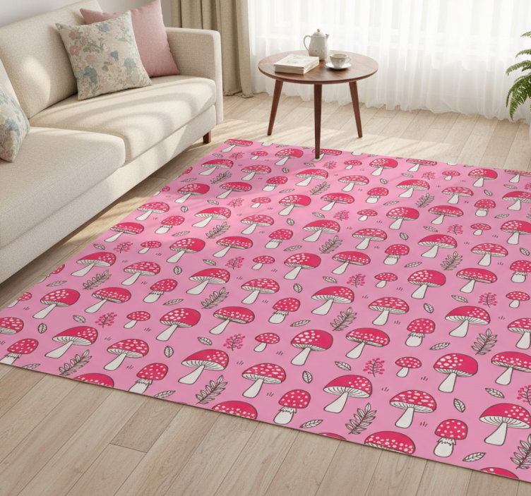 Dywan winylowy w kwiaty i rośliny na różowym tle - TenStickers