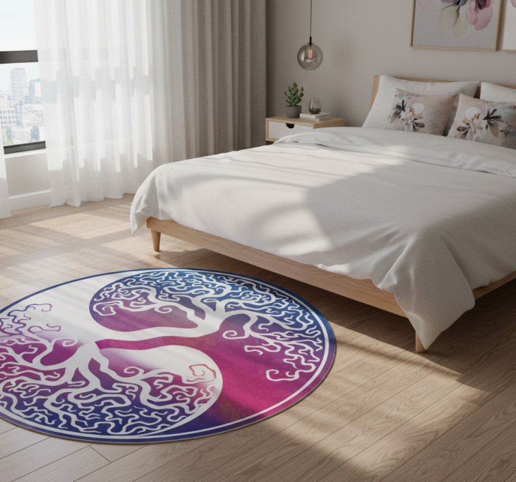 Dywan winylowy w kwiaty i rośliny drzewo życia yin yang - TenStickers