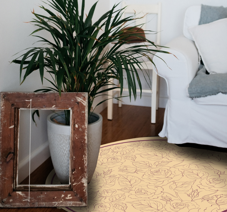 Dywan winylowy w kwiaty i rośliny okrągły wzór w róże - TenStickers