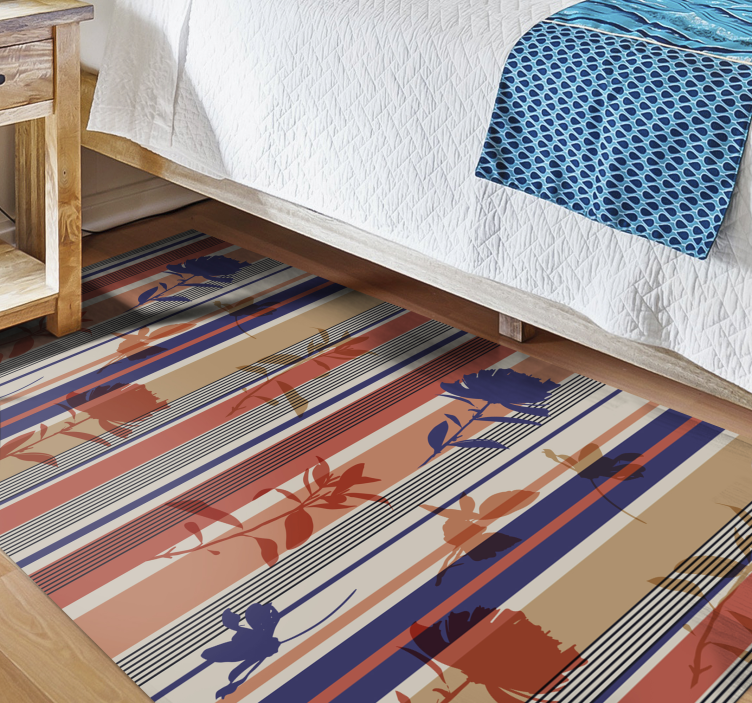 Dywan winylowy w kwiaty i rośliny pasiasty wzór kwiatowy - TenStickers