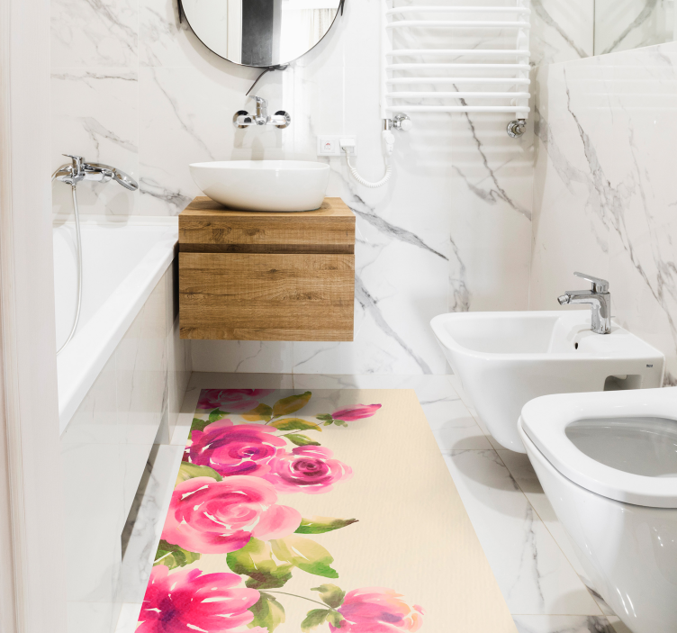 Dywan winylowy w kwiaty i rośliny różowy kwiatowy wzór - TenStickers