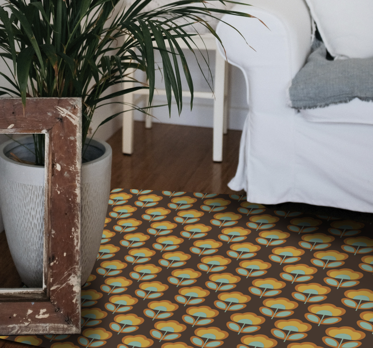 Dywan winylowy w kwiaty i rośliny vintage brązowy design - TenStickers