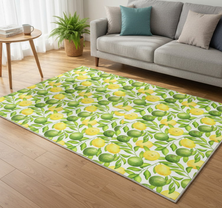 Dywan winylowy w kwiaty i rośliny w cytryny i limonki - TenStickers