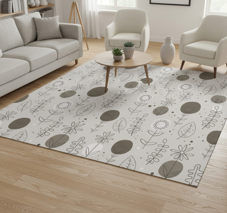 Dywan winylowy w kwiaty i rośliny w naturalnych kolorach - TenStickers