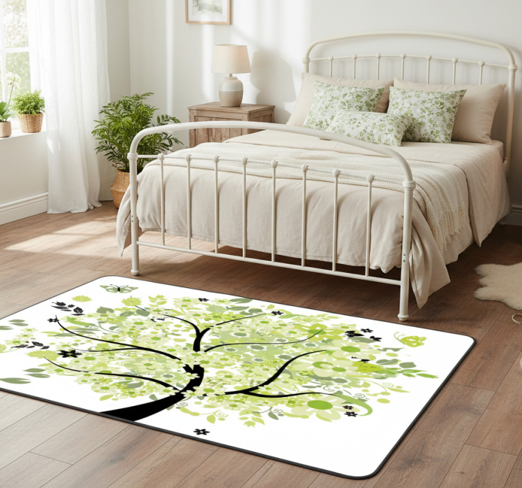 Dywan winylowy w kwiaty i rośliny zielone wiosenne drzewo - TenStickers