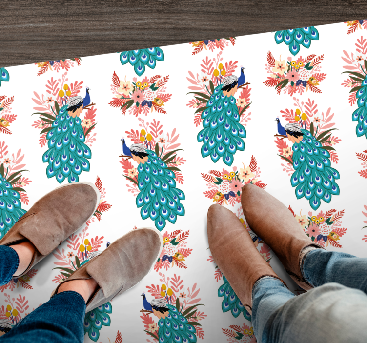 Dywan winylowy w kwiaty i rośliny w pawie kwiaty - TenStickers