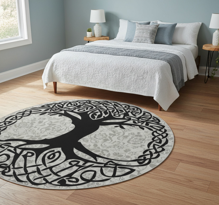 Dywan winylowy w kwiaty i rośliny drzewo czarne celta - TenStickers