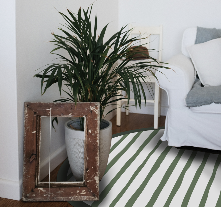 Okrągły dywan winylowy zielony pasiasty układ - TenStickers