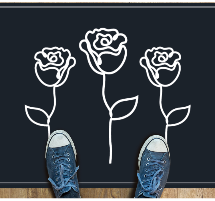 Dywan winylowy w róże - czarny, minimalistyczny design - TenStickers