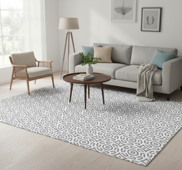 Dywan winylowy wzór geometryczny biały z okręgami - TenStickers