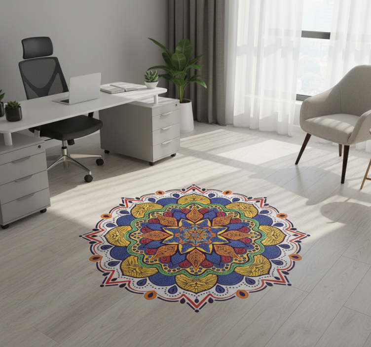 Dywan winylowy wzór geometryczny kolorowa mandala kwiatowa - TenStickers