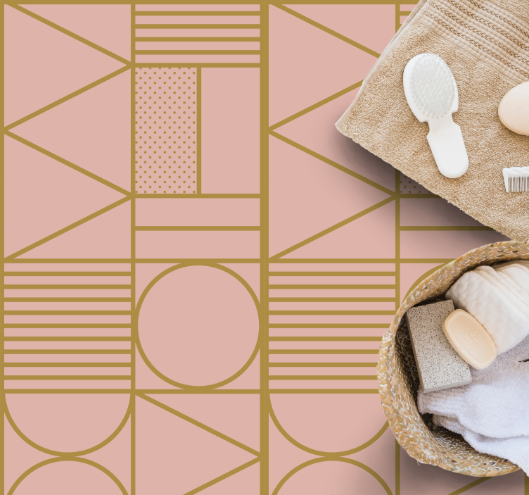 Dywan winylowy wzór geometryczny motyw złoty i różowy - TenStickers