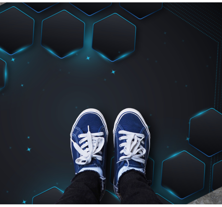 Dywan winylowy wzór geometryczny układ niebieskich hexagonów - TenStickers