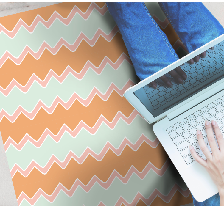 Dywan winylowy wzór geometryczny w beżowo-niebieskie zygzaki - TenStickers