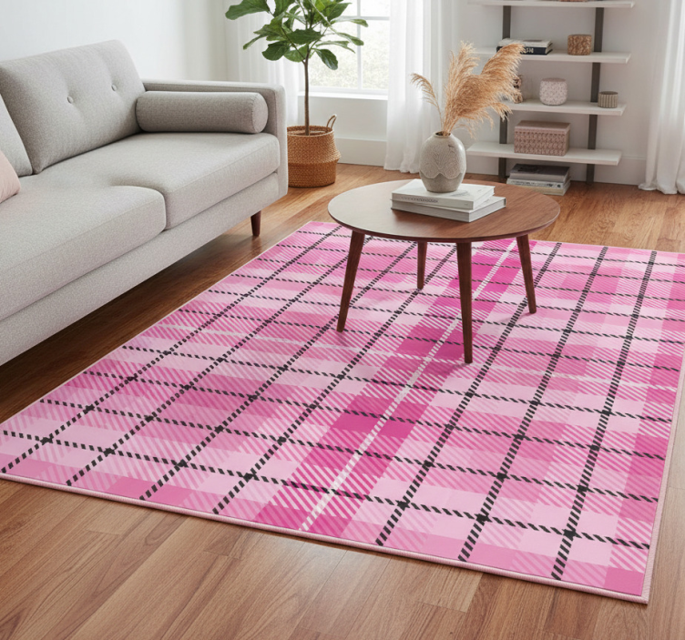 Dywan winylowy wzór geometryczny w różowo-czarną kratę - TenStickers