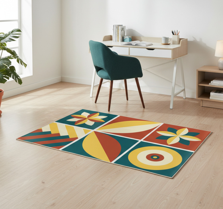 Dywan winylowy wzór geometryczny w zielono-pomarańczowy wzór - TenStickers