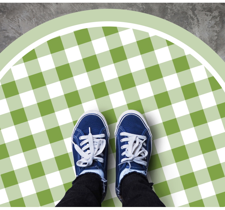 Okrągły dywan winylowy zielony motyw kratki - TenStickers