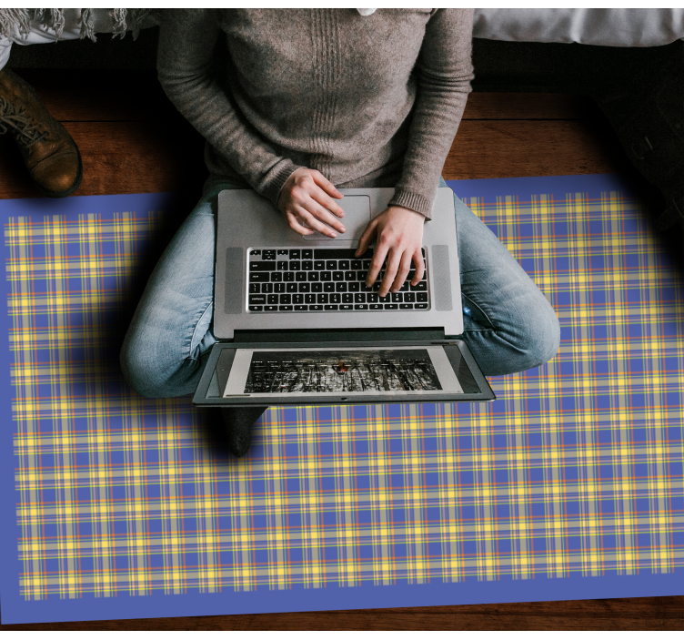 Dywan winylowy w paski żółty wzór kratki - TenStickers