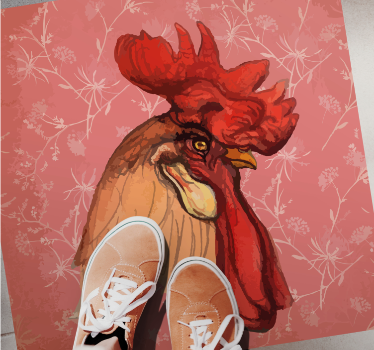 Dywan winylowy wzór zwierzęcy motyw koguta w kwiaty - TenStickers