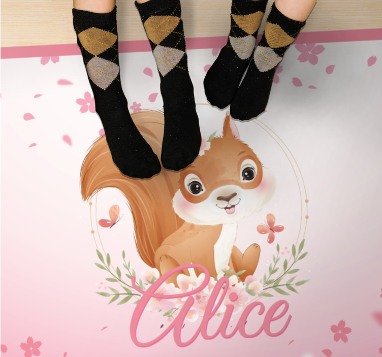 Dywan winylowy z imieniem ilustracja wiewiórki - TenStickers