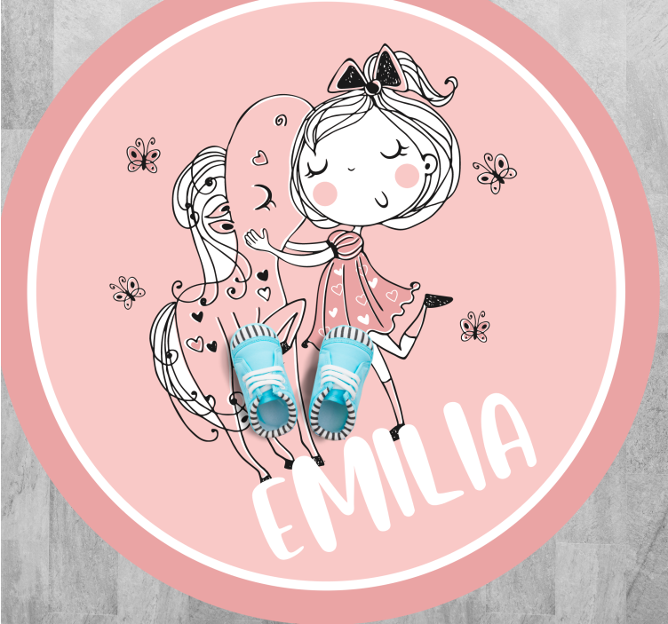 Dywan winylowy dla nastolatków dziewczyna i koń z imieniem - TenStickers