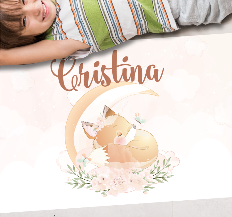 Dywan winylowy z imieniem słodka ilustracja lisa - TenStickers