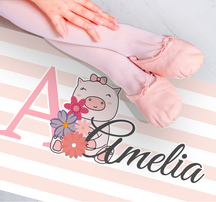 Dywan winylowy z imieniem słodka ilustracja świni - TenStickers