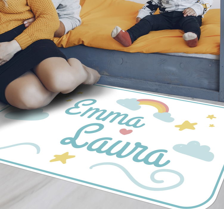 Dziecięcy dywan winylowy podwójne imię z tęczą - TenStickers