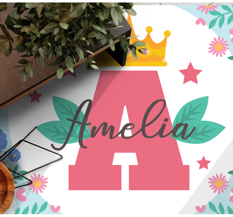 Dziecięcy dywan winylowy koronowany inicjał i imię - TenStickers