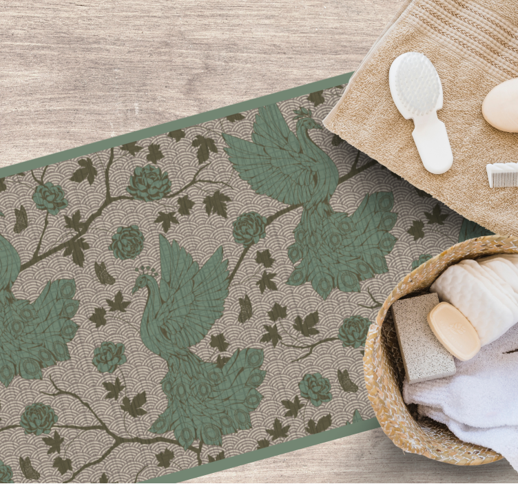 Dywan winylowy w kwiaty i rośliny motyw zielonej fauny - TenStickers