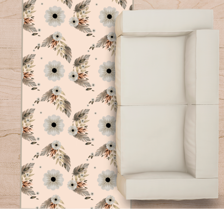 Dywan winylowy w kwiaty i rośliny Różowy i czarny pastel - TenStickers