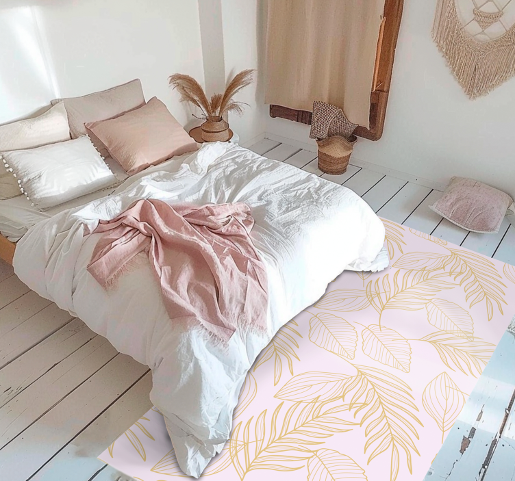 Dywan winylowy w kwiaty i rośliny Złoty wzór liści "boho" - TenStickers