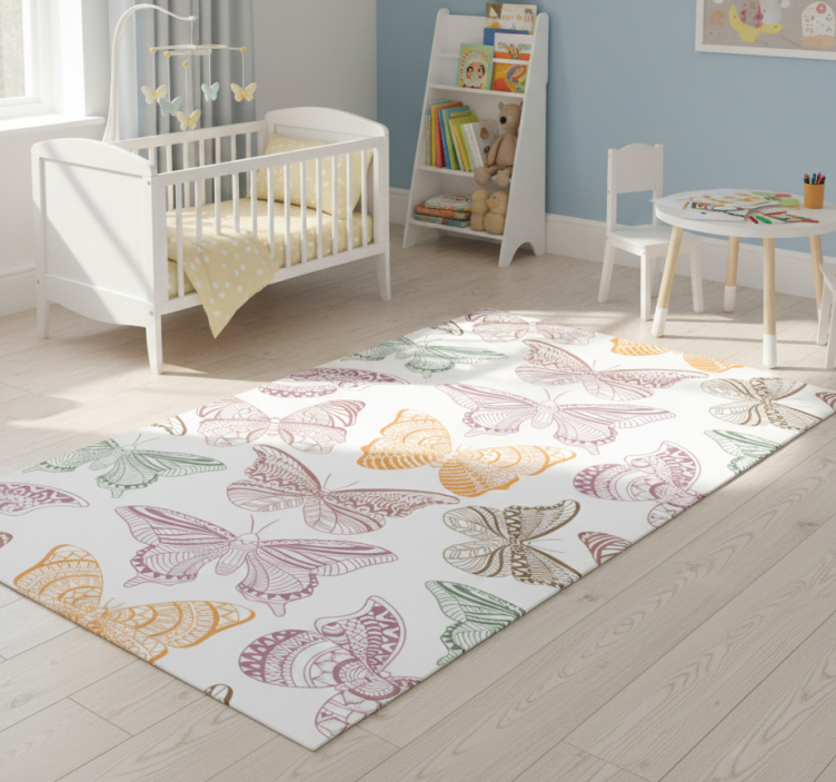 Dywan winylowy zwierzęta kolorowe motyle ozdobne - TenStickers