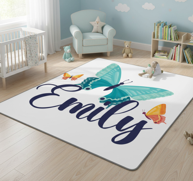 Dywan winylowy zwierzęta motyle dwukolorowe z imieniem - TenStickers