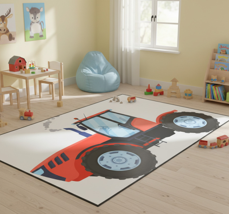 Dywan winylowy zwierzęta traktor rolniczy czerwony - TenStickers