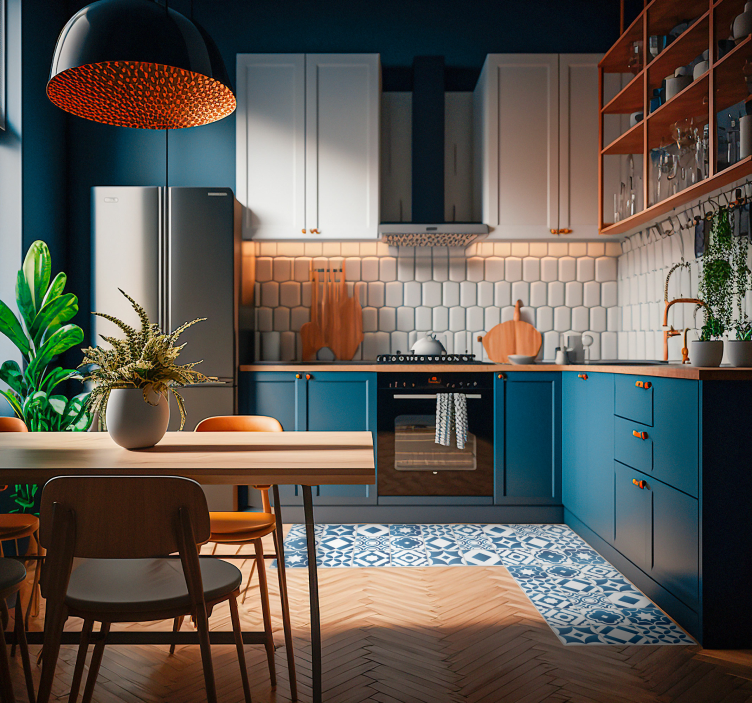 Dywan winylowy do kuchni niebieskie płytki - TenStickers