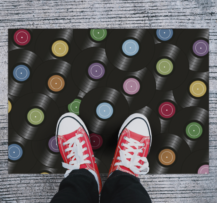 Dywan winylowy z płytami winylowymi w stylu vintage - TenStickers
