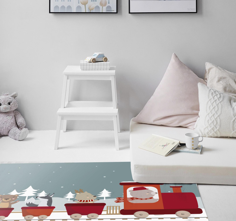 Dziecięcy dywan winylowy przygoda z pociągiem zwierzęcym - TenStickers