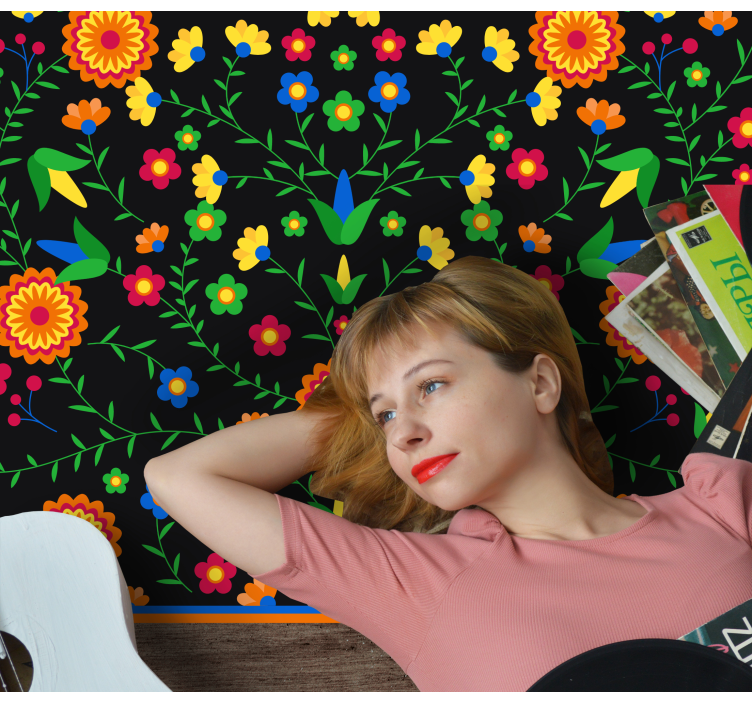 Kolorowe kwiaty wzór płytki podłogowe w kuchni - TenStickers