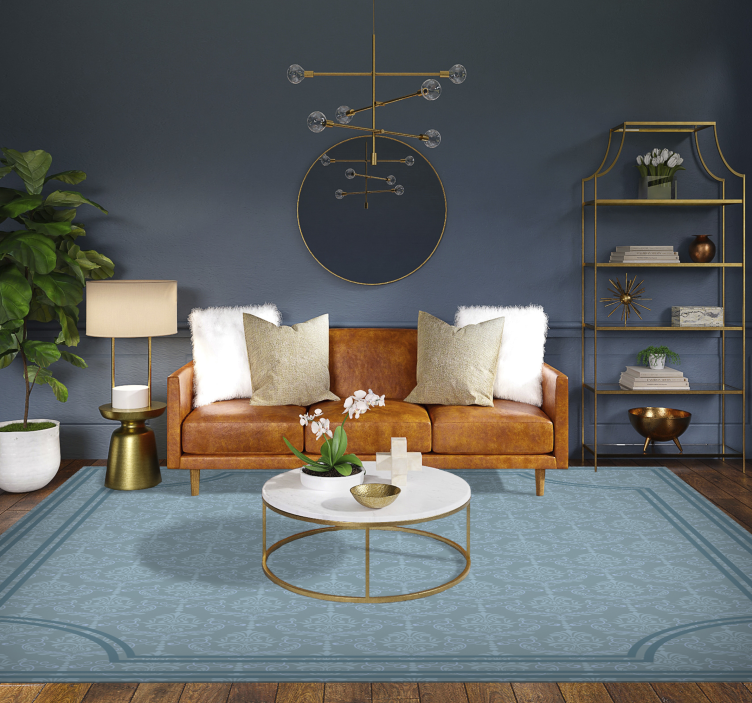 Dywan winylowy do jadalni miękki niebieski barok - TenStickers