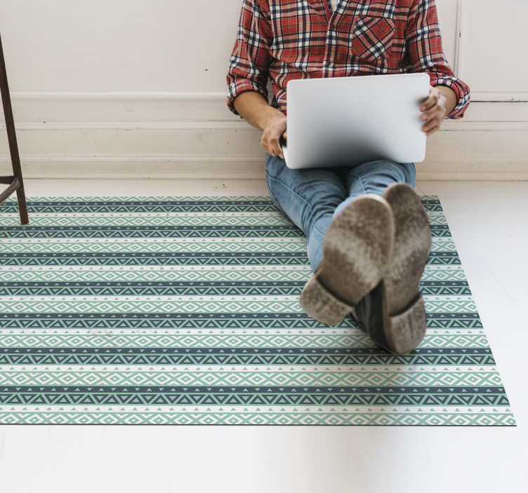 Niebieski dywan etniczny w paski - TenStickers