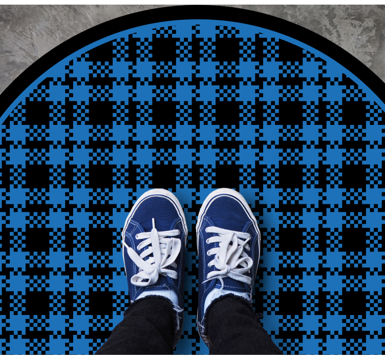 Okrągły dywan w niebiesko-czarne kwadraty - TenStickers