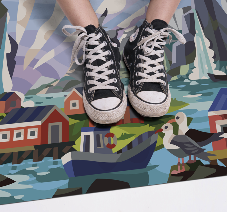 Norweska mała wioska z etnicznym dywanem natury - TenStickers